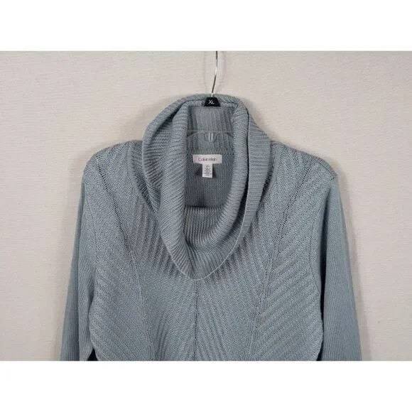 Calvin Klein Relaxed Cowl Neck Knit Sweater Blue Women's Size Large - Picture 6 of 15